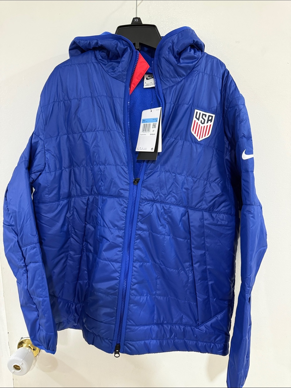 Nike Kids Royal Blue Hooded Puffer Jacket with USA Crest